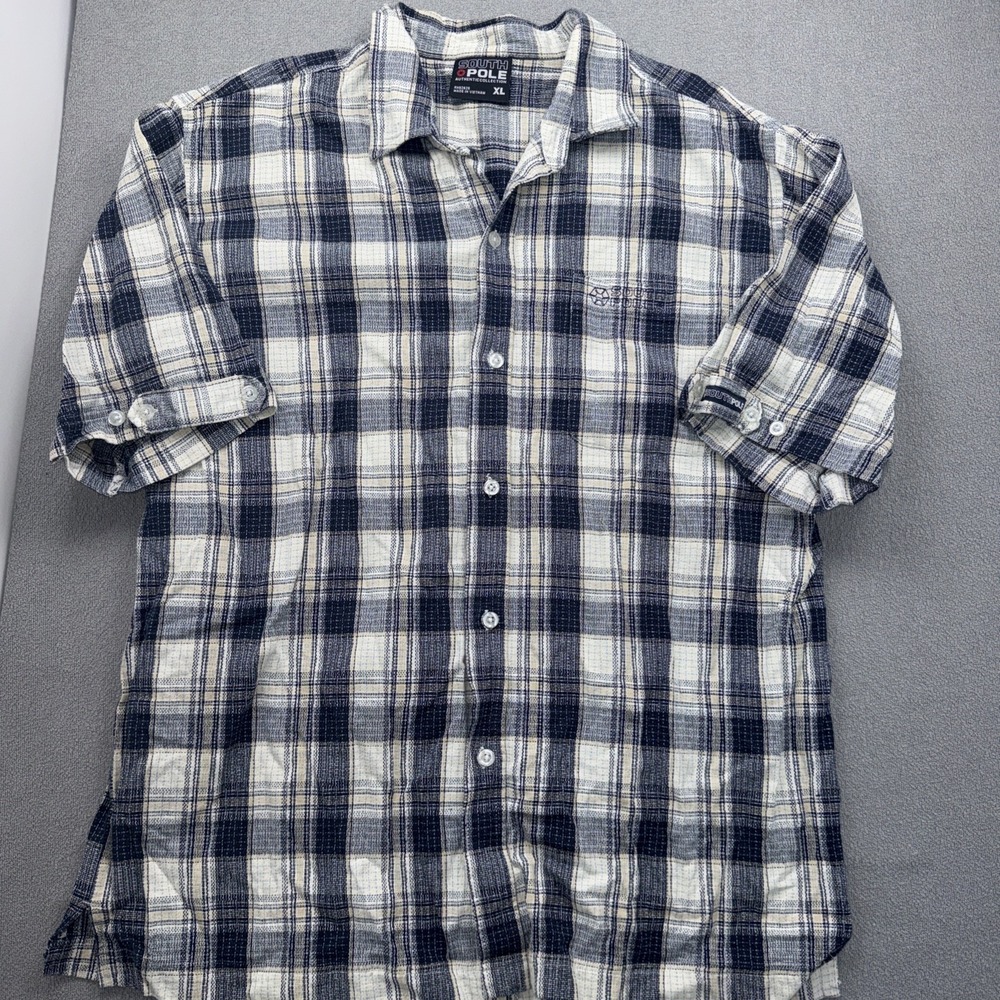 Vtg SouthPole Shirt Mens XL Blue Plaid Flannel Button Down 90s Y2K Hip Hop
